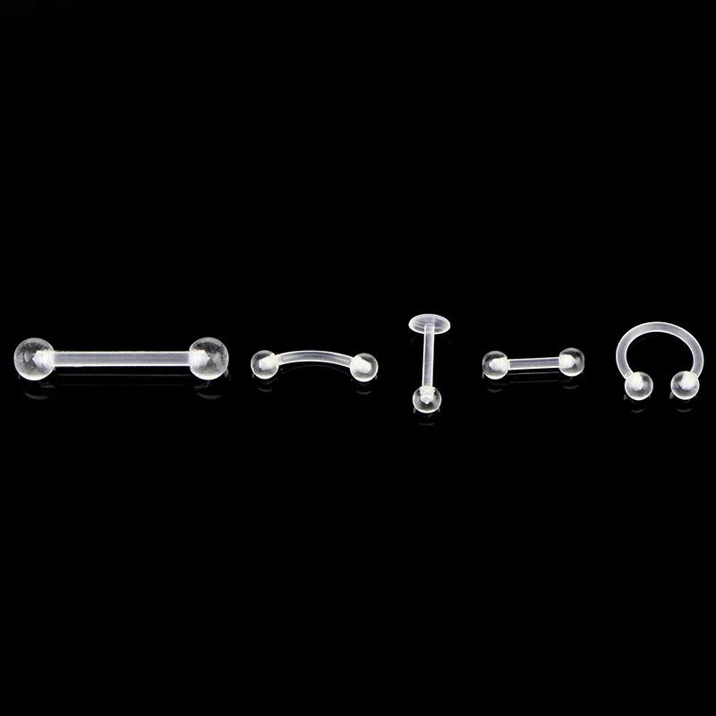 10Pcs/Set Transparent Acrylic Nipple Ring Soft Clear Bar Tongue Piercing Tongue Ring Helix Piercing Sex Jewelry