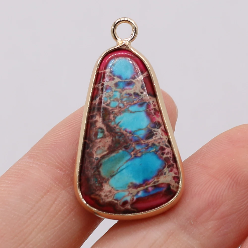 6PCS Wholesale Trapezoid Natural Imperial Jasper Stone  Pendant For Jewelry Making DIY Necklace Accessory Charm Gift