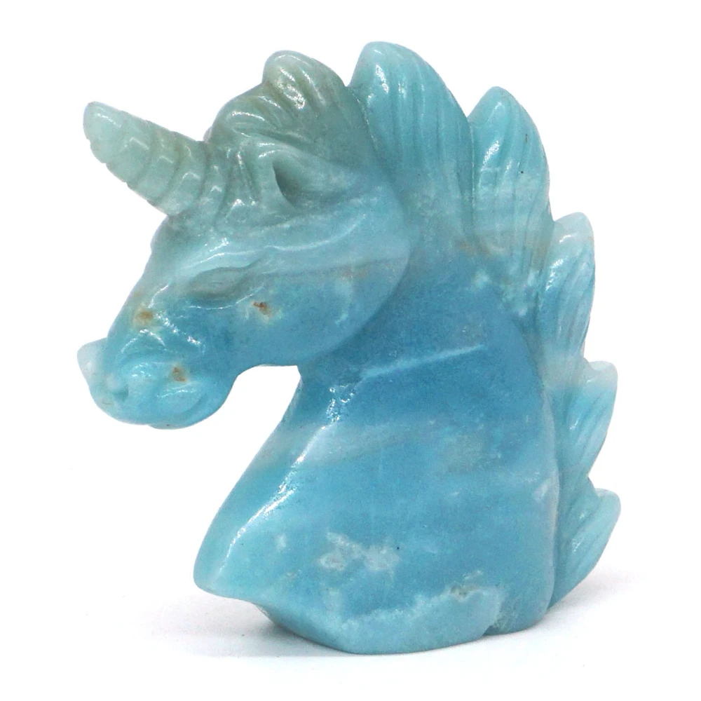 2" Unicorn Statue Natural Gemstone Amazonite Crystal Carved Reiki Healing Stone Figurine Home