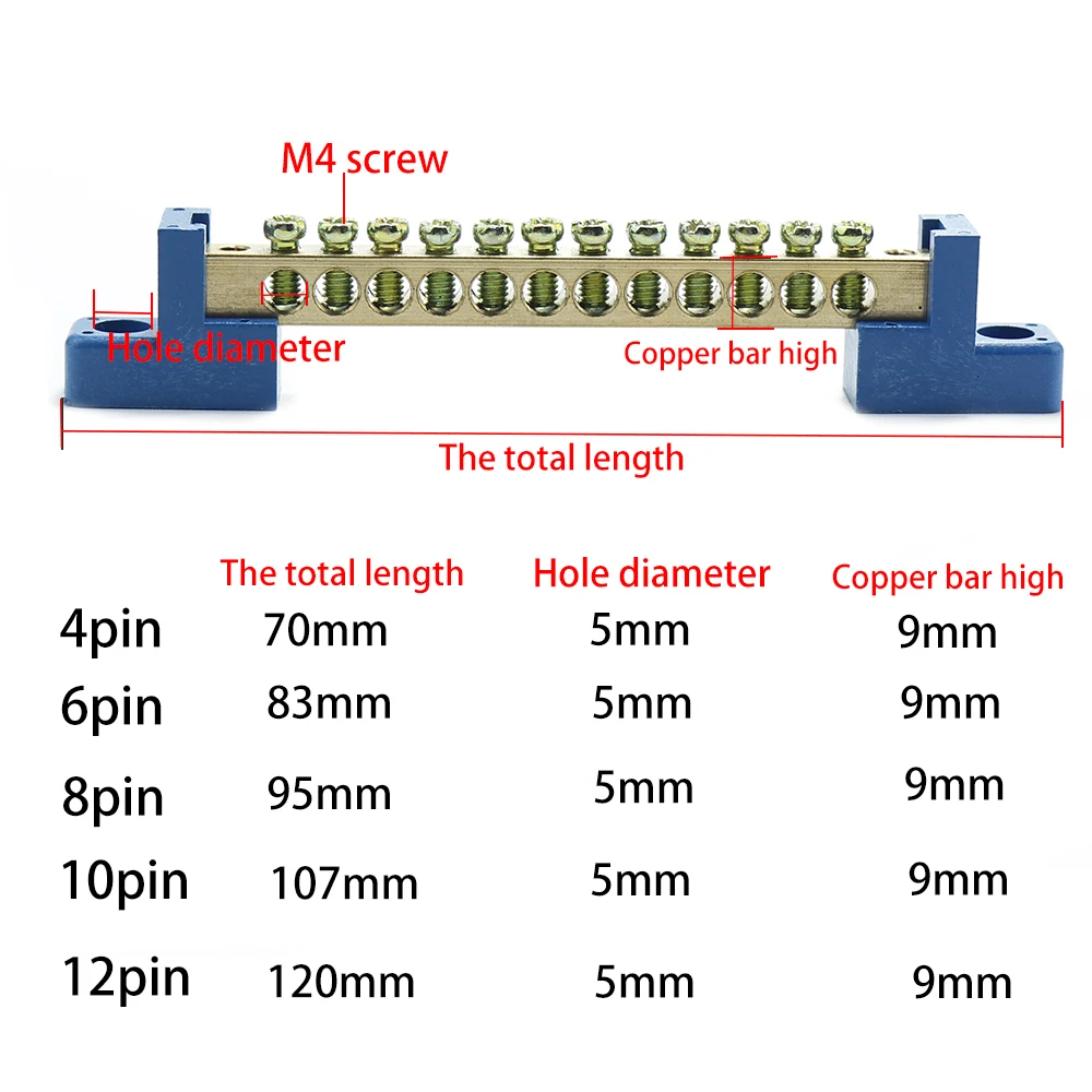 Copper screw terminal block bar wiring row zero ground brass strip protection flame retardant distribution box connection