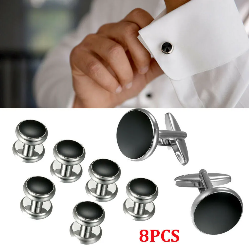 Mens Tuxedo Cufflinks Wedding Suit Shirt Cuff Buttons Round Metal Cufflink with Button Studs Set Luxury Cuff Links Gifts for Men