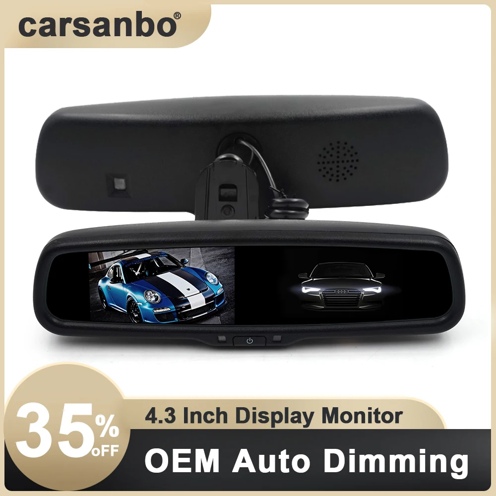 Car Camera Auto Dimmer 4.3 Inch Screen Car Rear View Mirror HD Display Screen OEM Input Monitor Back Up Cameras with 2 Video RCA