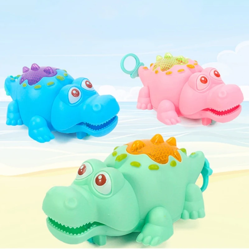 

2024 New Pool Float Bath Toy Wind-Up Clockwork Pull String Swimming Crocodile LED Light Up Bathtub Animal Toys for Toddler Kids