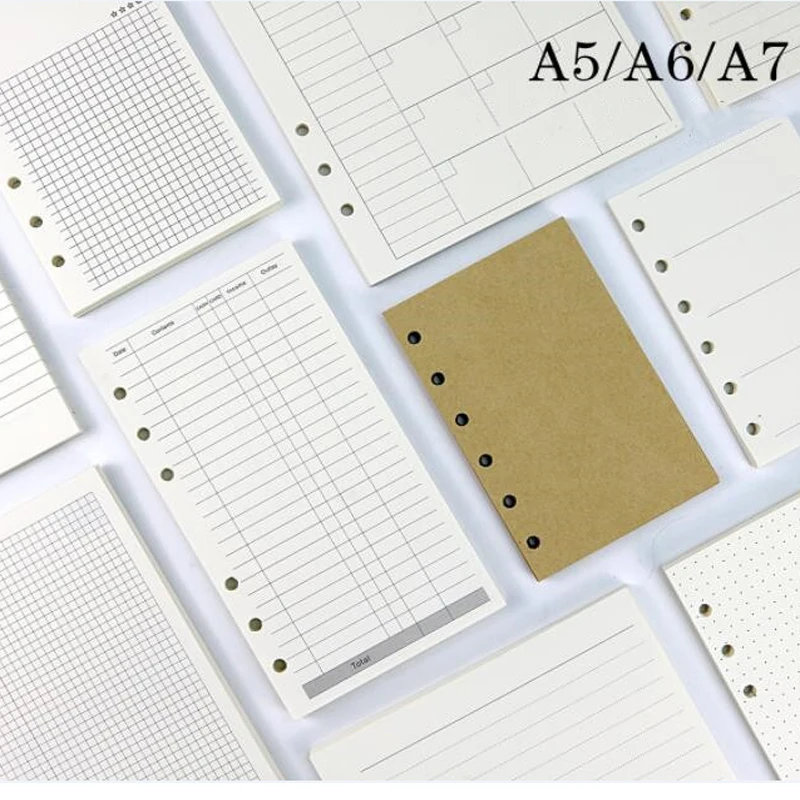 Hojas sueltas de recambio para cuaderno, accesorio de papelería con índice para archivador, para negocios y planes semanales o mensuales, A5 A6, 45