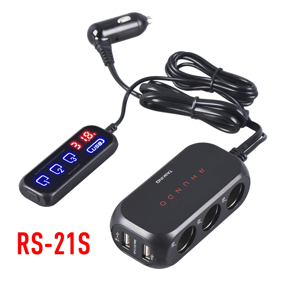 3 way cigarette lighter socket RHUNDO 3 Way Cigarette Lighter Socket Splitter Three Port 12V DC Power  Outlet Adapter Dual USB Car Charger Touch Switch RS-21S
