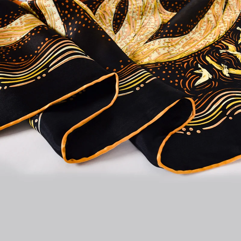 BYSIFA|Black Gold Pure Silk Scarf Shawl Fashion Luxury Square Scarves Printed Winter Spring Women 100% Silk Scarf Shawl105*105cm