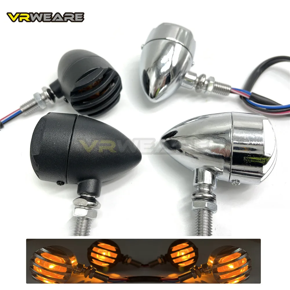 

2pcs Vintage Motorcycle Turn Signal Indicator Blinker Light Flasher Lamp for Harley for Cafe Racer Silver Black