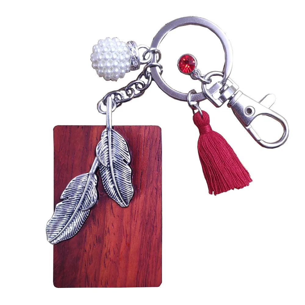 Inlay Feather Wood Wooden Keychain Rosewood Lovely Ethnic Handmade Key Ring Tassels Bohemia Women Girl Jewelry Gift BY005-008