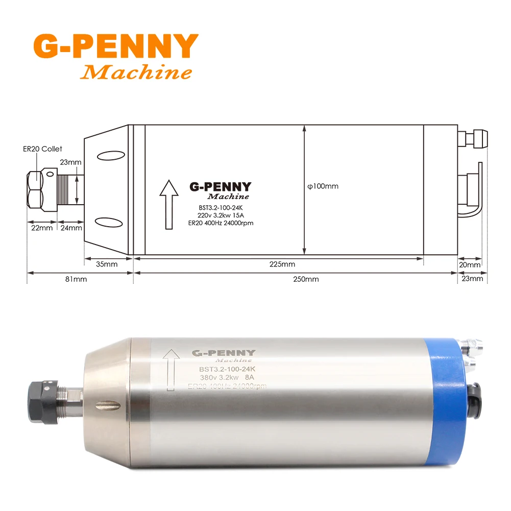 CNC 3.2kw ER20 Water cooled spindle 3.2kw  water cooling spindle motor for CNC Router engraving  machine!