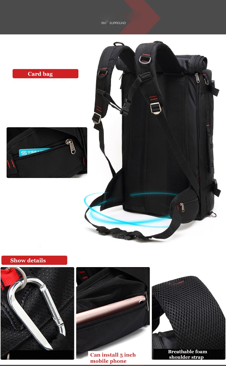 Men Hiking Backpacks 40L/50L/60L Business Travel Backpack Women Outdoors Laptop Backpack Multifunctional Luggage Bag