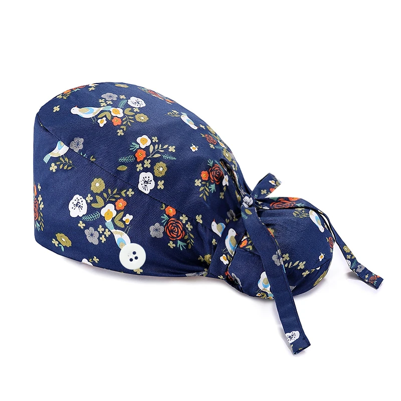 Gorros de pelo largo para mujer, gorro elástico ajustable con estampado para salón de belleza, para trabajo de mascotas, absorbente del sudor, para enfermera y servicio de salud