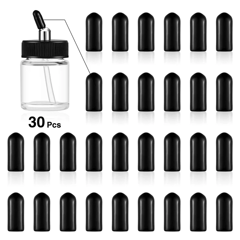 Airbrush Bottles Caps Airbrush Jar Caps Pour Covers Siphon Adapter Liquor Spout Covers for Airbrush Bottle Jar Caps Black (30pc)