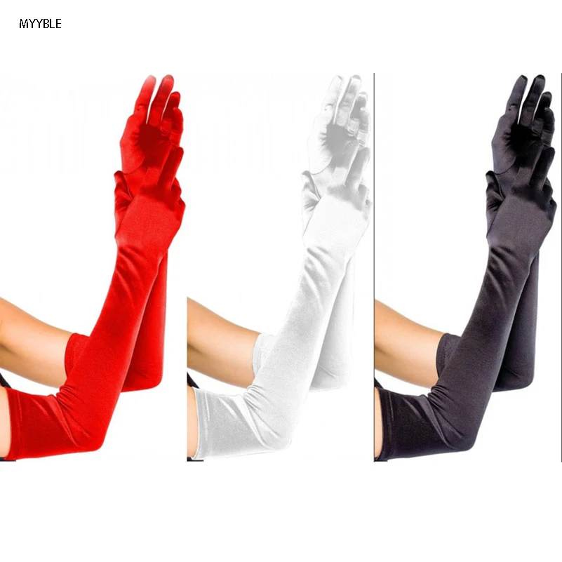 MYYBLE – 2020 grands gants de danse de mariée, en satin blanc/noir/blanc