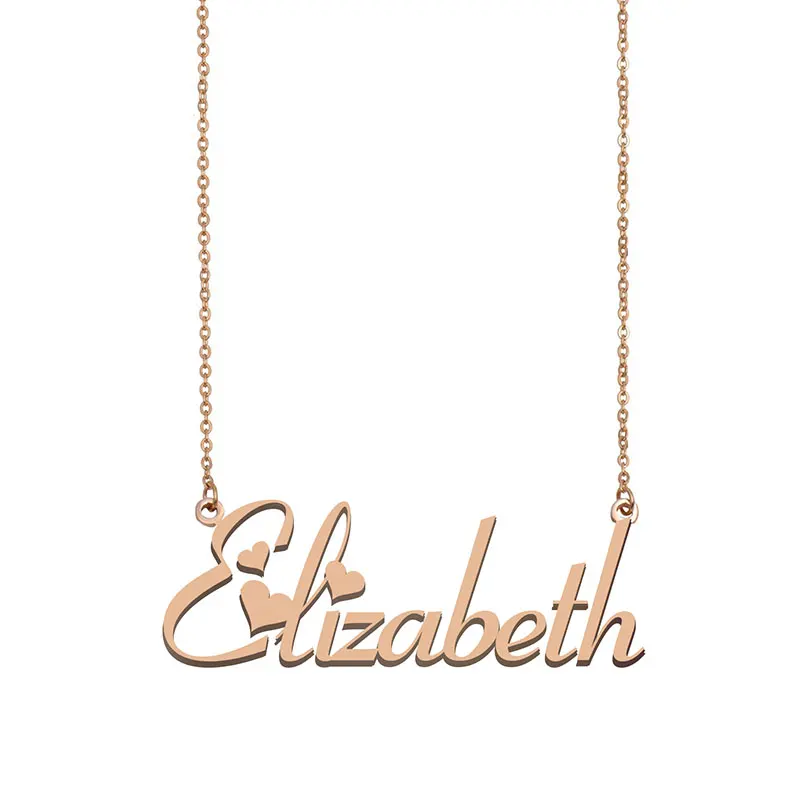 Elizabeth Name Necklace for Women Personalised Stainless Steel Golden Letters Pendant Collar Girls Mom Jewelry Gift