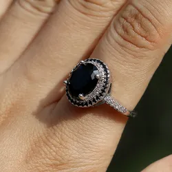 CAOSHI Cool Black Main Stone Ring for Drinking Party High Quality Prong Setting Women's Jewelry Fashion Punk Style Hot Sale