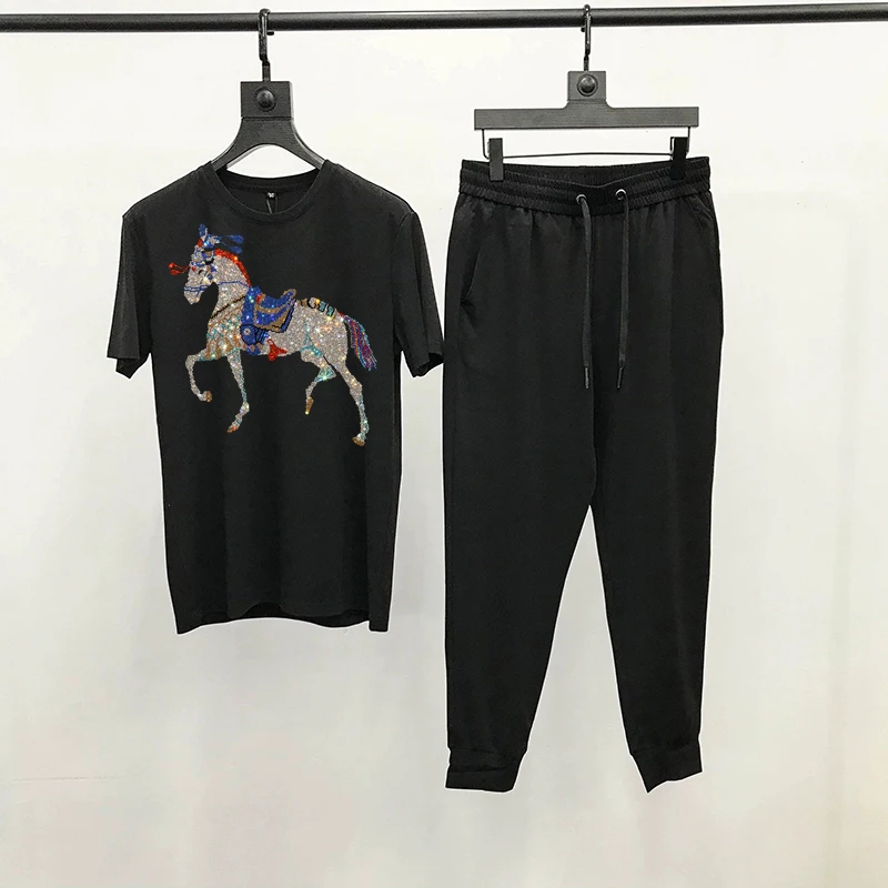 

New Design Spring 2021 Men's Sets Pure Cotton Tracksuit Hip-Hop Couple Sweatshirt Loose Top/Sports Pants + T-Shirt 2 Packs