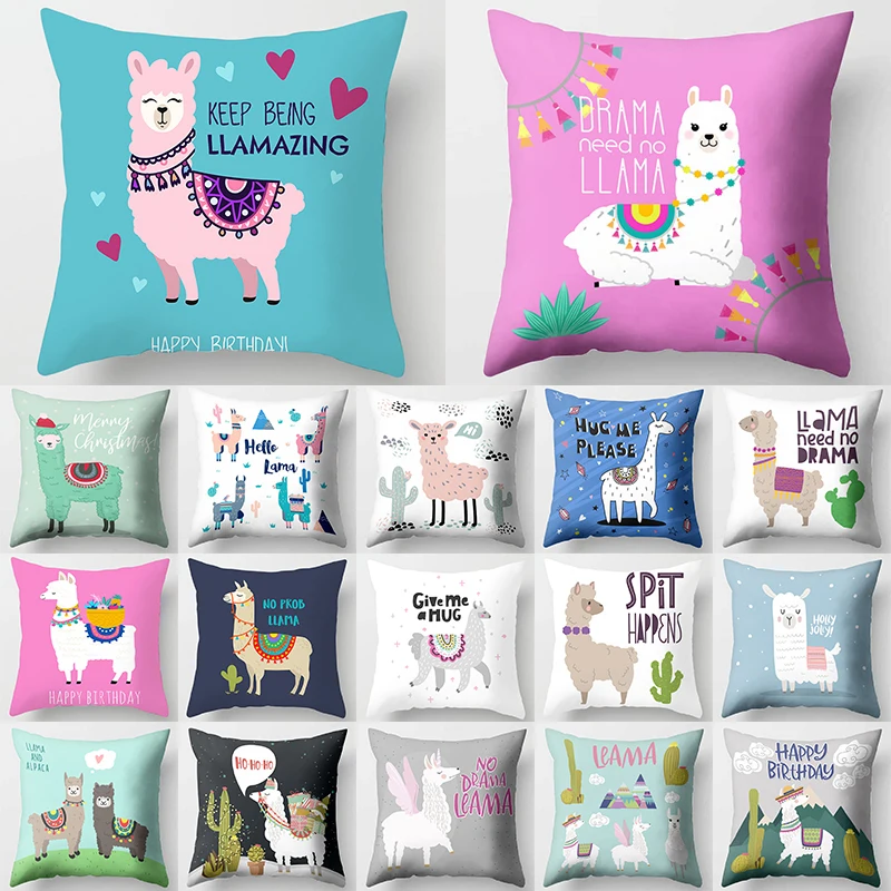 

Cartoon Alpaca llama Decorative Cushions Pillowcase Polyester Cushion Cover Throw Pillow Sofa Decoration Pillowcover 40853-1