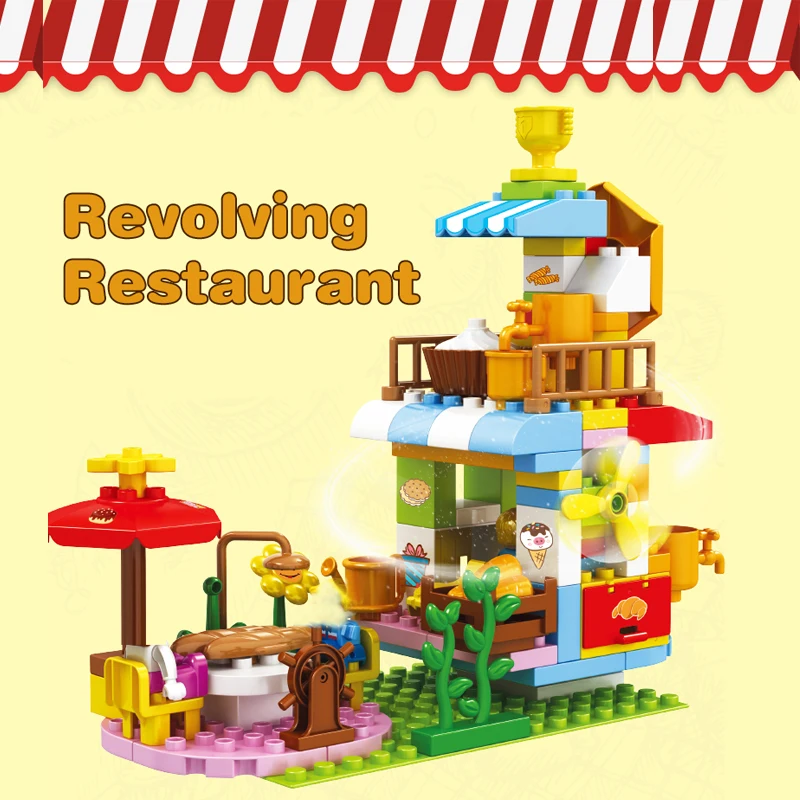 96PCS Big Size Building Blocks City Revolving Restaurant Model DIY Construction Toys  Bricks Children Kid Gift