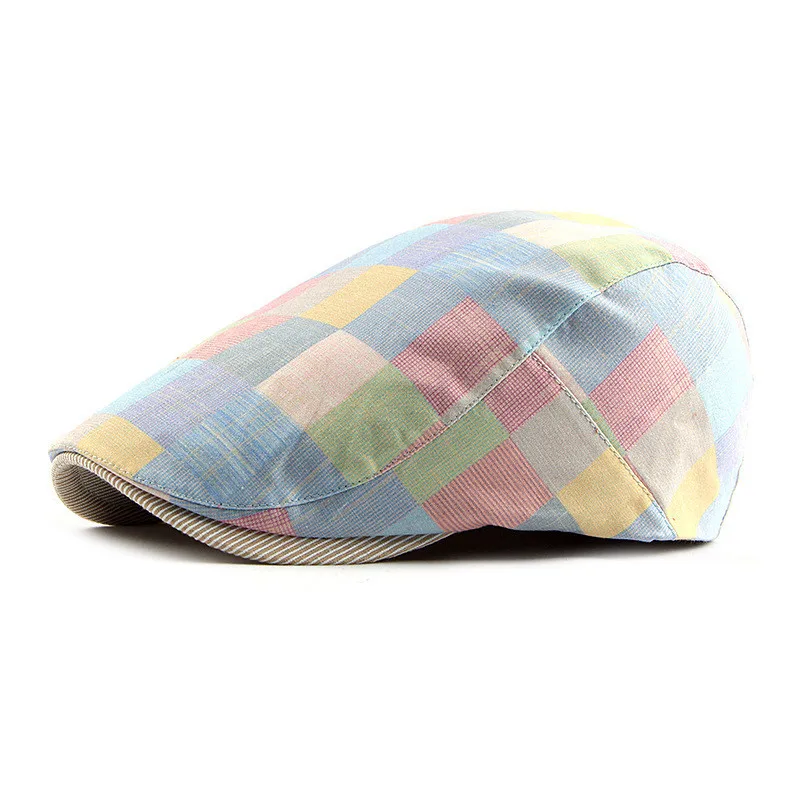 2024 Spring and Summer Color Plaid Newsboy Caps Men Cotton Flat Peaked Cap Women Painter Beret Hats