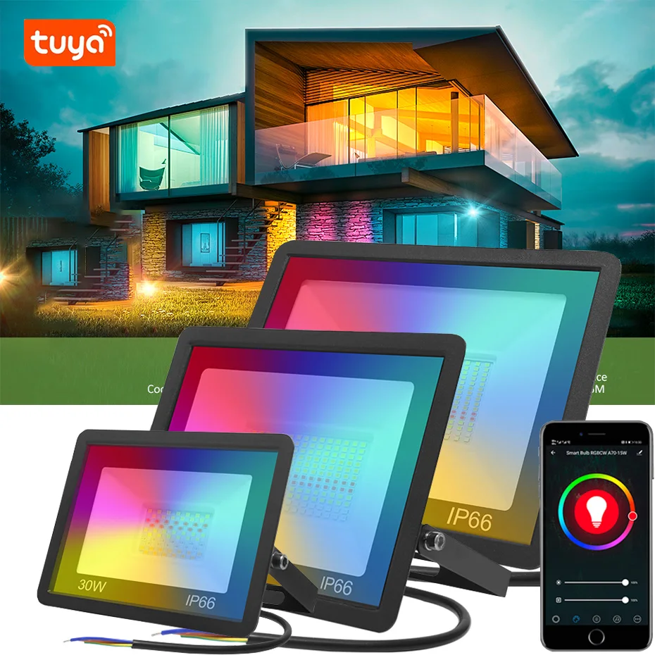 

Tuya WiFi Smart Floodlight Outdoor Wall Lamp RGB Dimmable Spotlight AC220V 30W 50W 100W Waterproof Work With Alexa Google Home