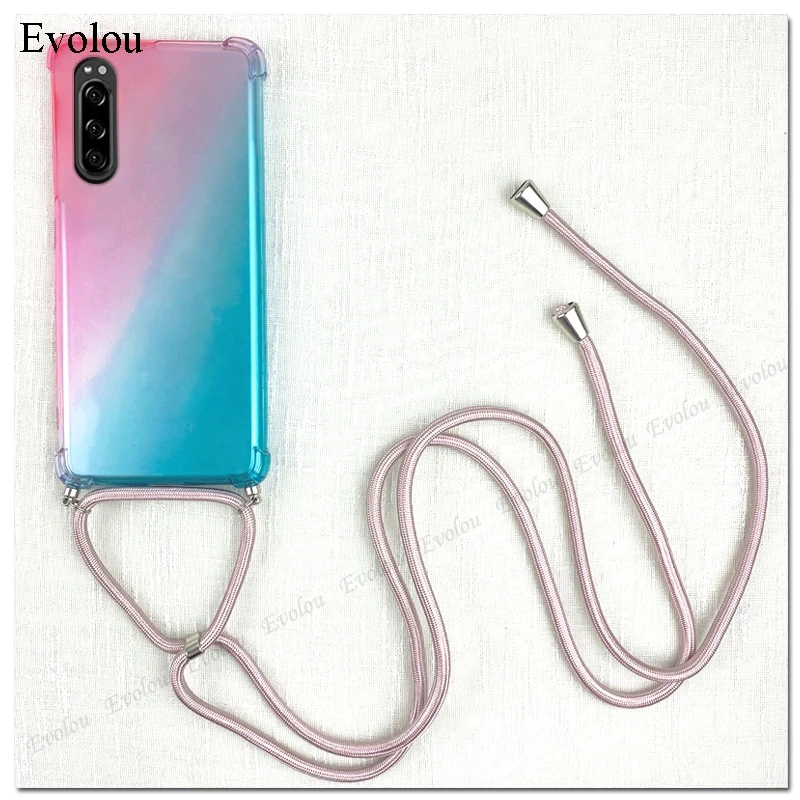 Strap Cord Chain Necklace Lanyard Case For Sony Xperia L5 L4 5 II 10 III 1 III four corners Soft TPU Cover For Xperia 5iii 10 ii