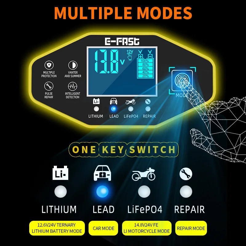 Lithium LiFePO4 Lead Acid Battery Charger 12V/6A 24V/3A Fully Automatic Fast Power Charge Smart Charger For 50AH 75AH 90AH 100AH