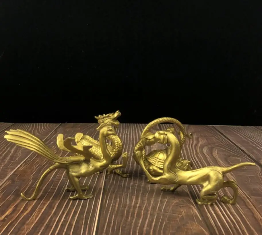 

brass China Feng shui Four great god beast Desktop decoration crafts statue A set