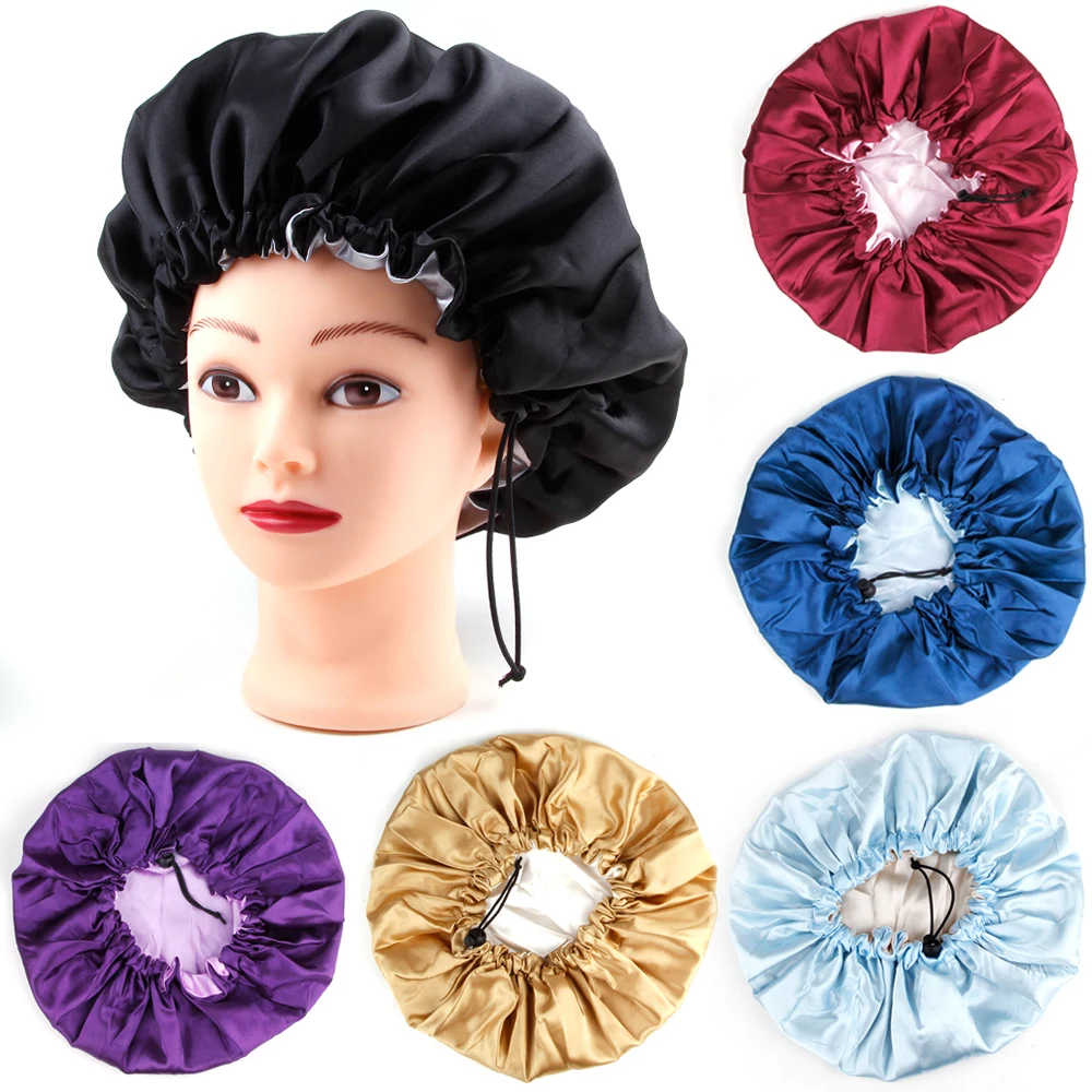 Sleeping Satin Hair Cap Curls Reversible Night Hat Double Layer Silky Bonnet Adjusting Button Bonet Women Hair Heating Cap Tool