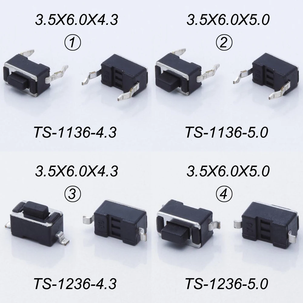 50PCS Black Push Button Switch Momentary Tact Button Switch 3X6X5mm/4.3mm DIP /SMT 2Pin 260GF Key Power Button