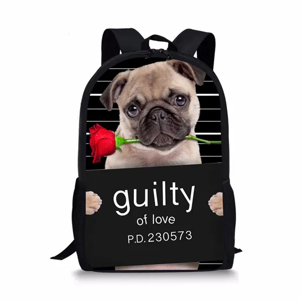 

Black Puppy Pug Dog Backpack for Teenager Boys Girls Cute Printing Children Kids 3D Animal Back Unique Child Pack