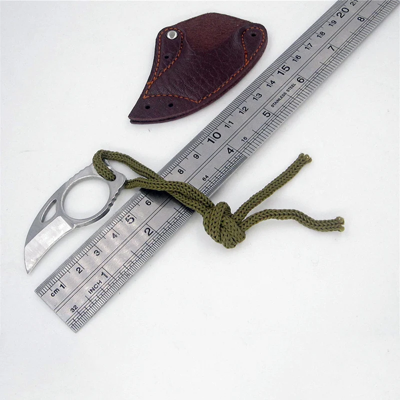 Outdoor Mini Mc Pocket Karambit Met Lederen Schede Cutter Draagbare Klauw Mes Tool Camp Gadget Overleven Box Pakket Opener Open