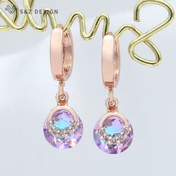 S&Z DESIGN New Elegant Colorful Round Crystal Dangle Earrings Cubic Zirconia Eardrop For Women Wedding Luxury Fine Jewelry Gift