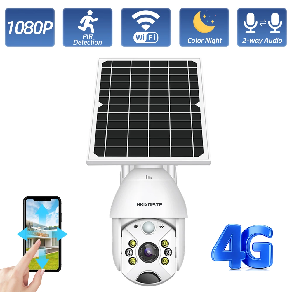 

4G SIM Card IP Camera Outdoor PTZ CCTV Camera 1080P 2MP Home WIFI Solar Panel Rechargeable Battery Security Camera PIR Alarm