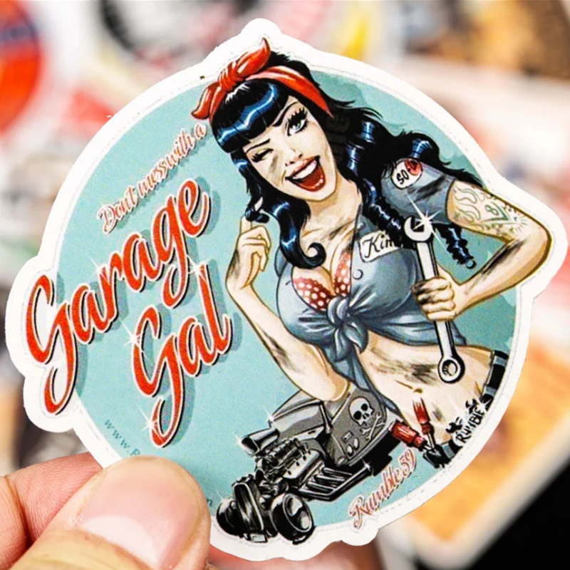 10/30/50 PCS retro motorcycle girl classic car motorcycle waterproof trolley case graffiti sticker toy wholesale