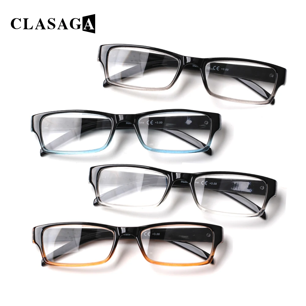 CLASAGA 4 Pack Rectangular Frame Reading Glasses Spring Hinges Men and Women Comfortable and Lightweight HD Reader Eyeglasses
