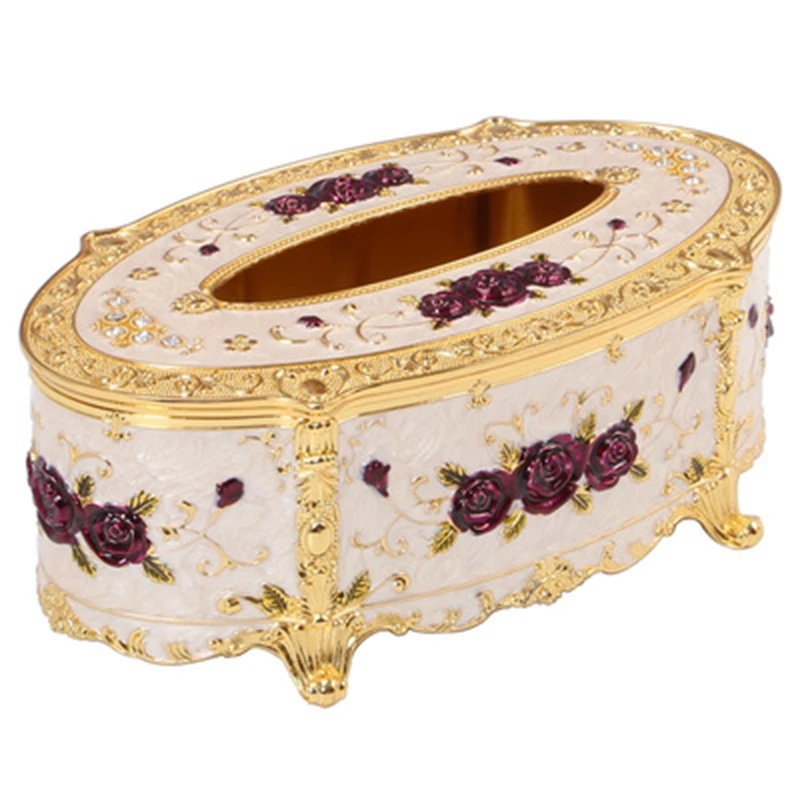 

Europe Large size Oval Metal tissue box, gold plated, Rose, zinc alloy holder, wedding decoration, zjh051