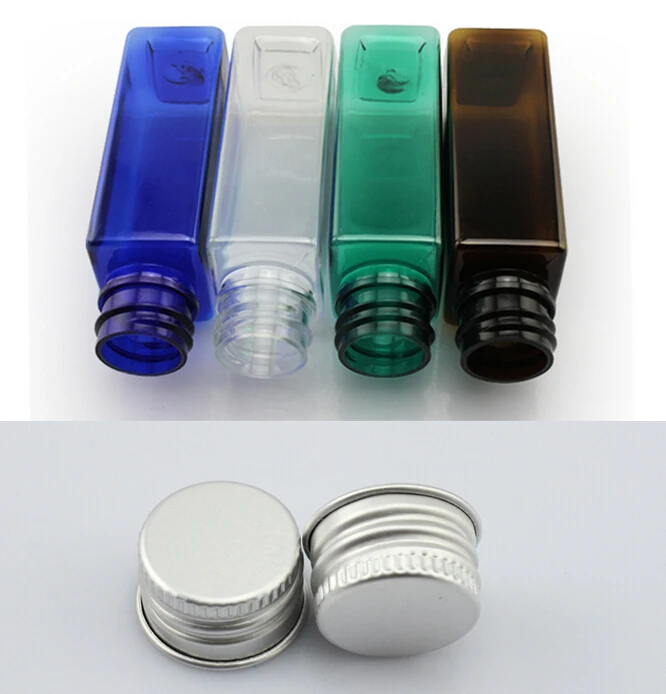 

30ml square shape aluminum cap bottle,amber PET plastic bottles,small metal lid bottle,Cosmetic Empty Jar Refillable Packaging