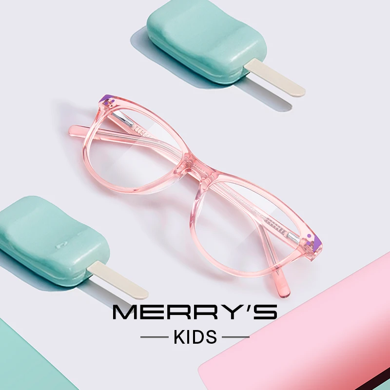 MERRYS DESIGN Cat Eye Girls Glasses Frames Kids Anti Blue Ray Light Blocking Computer Glasses For Girl Acetate Frames S7800FLG
