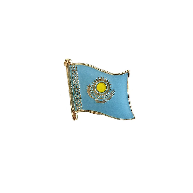 Kazakhstan National Flag Lapel Pins Crystal Epoxy Metal Enamel Badge Paint Brooch Souvenir Suit  Personality Commemorative Gifts