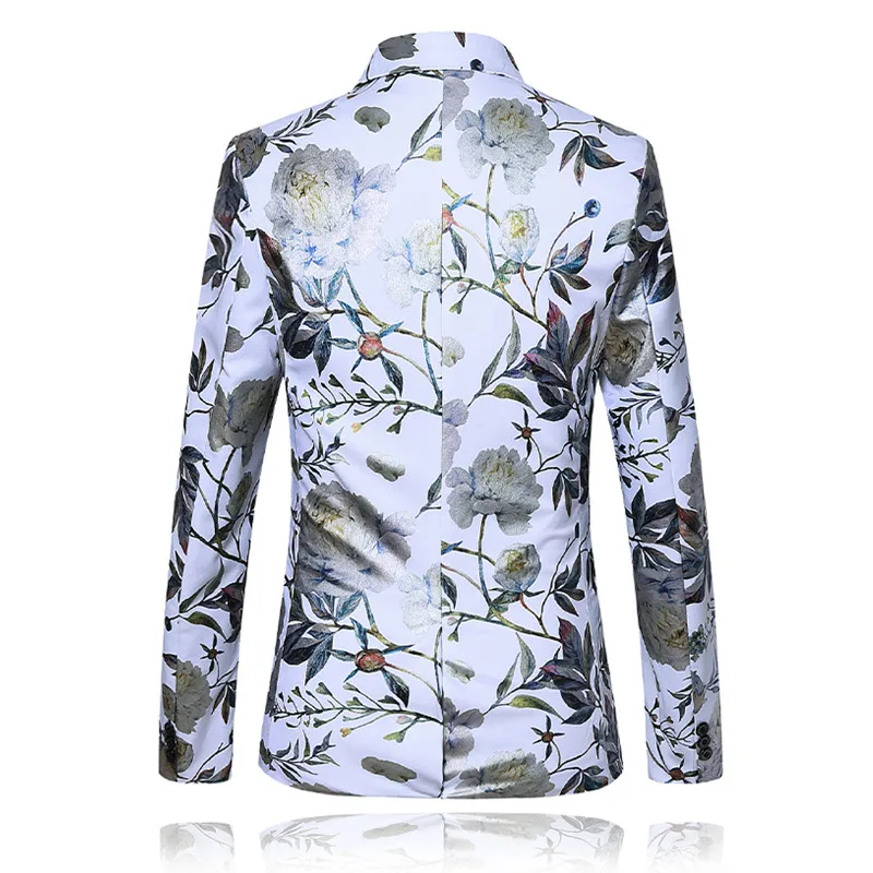 White Men Flower Blazer Coat, Asian Size Suit Jacket, Blue Black Jaqueta Male Slim Fit Outerwear M-6XL