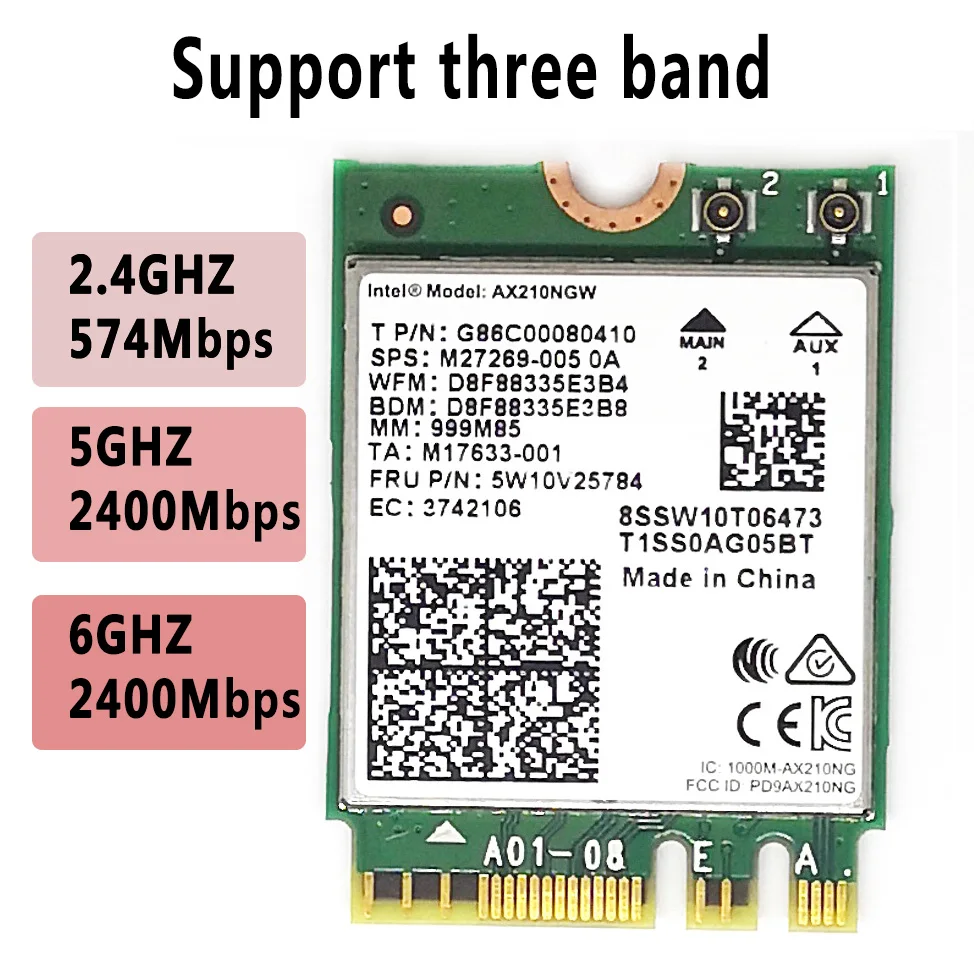 Imagem -02 - Wifi 6e Intel Ax210 Cartão 5374mbps Bluetooth 5.3 Kit de Mesa Rede sem Fio 6dbi Antena 802.11ax 2.4g 5ghz 6ghz