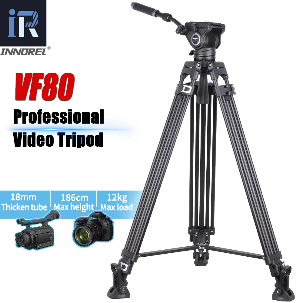 VF80 Professional Heavy Video Aluminum Tripod 186cm Hydraulic Fluid Video Head F80 For DSLR Camera Camcorder Slider 12kg Load