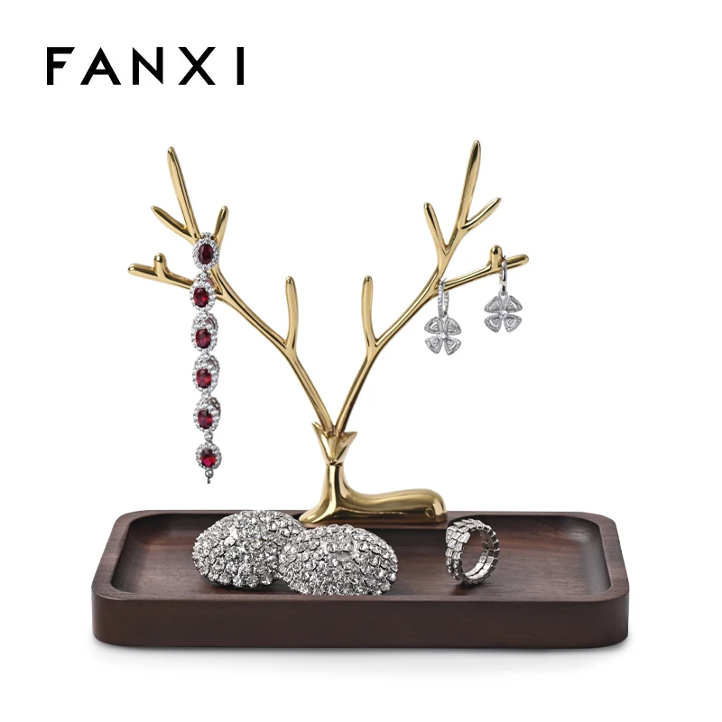 Solid wood metal deer home storage jewelry tray porch key jewelry storage rack ring earrings bracelet storage tray