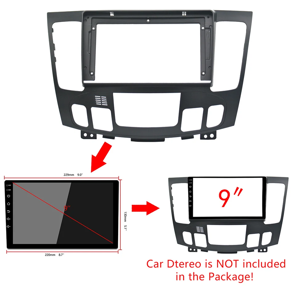 Car DVD Frame Audio Fitting Adaptor Dash Trim Kits Facia Panel 9 inch For Hyundai Sonata Auto AC 09-11 Double Din Radio Player