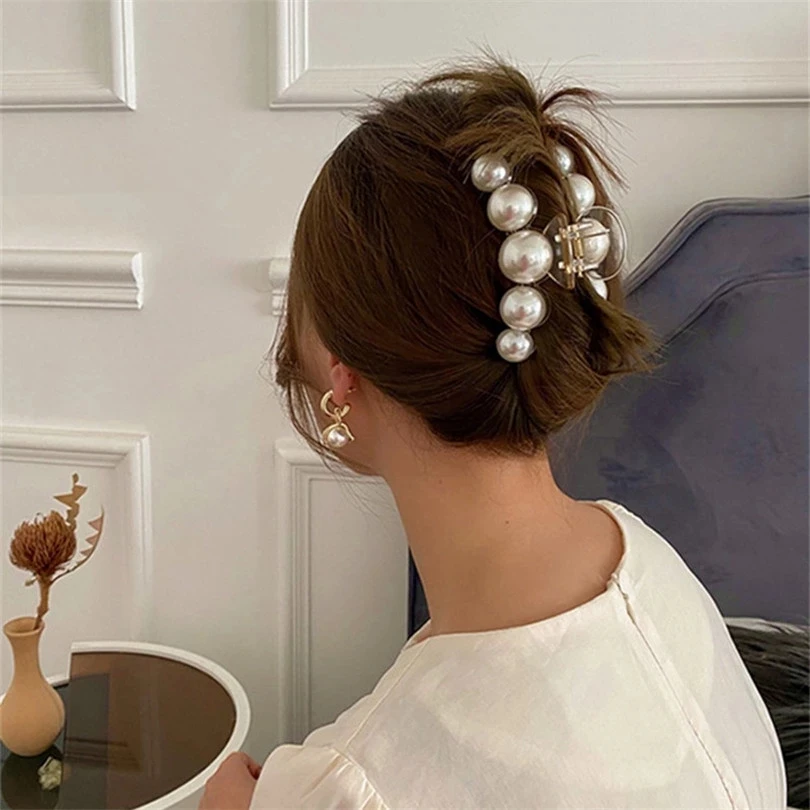 Neue große Perlen Acryl Haar Klaue Clips Krabben Haarnadeln große Make-up Haar Styling Haarspangen für Frauen Haar Zubehör Bogen Hairgrip – Detail 3
