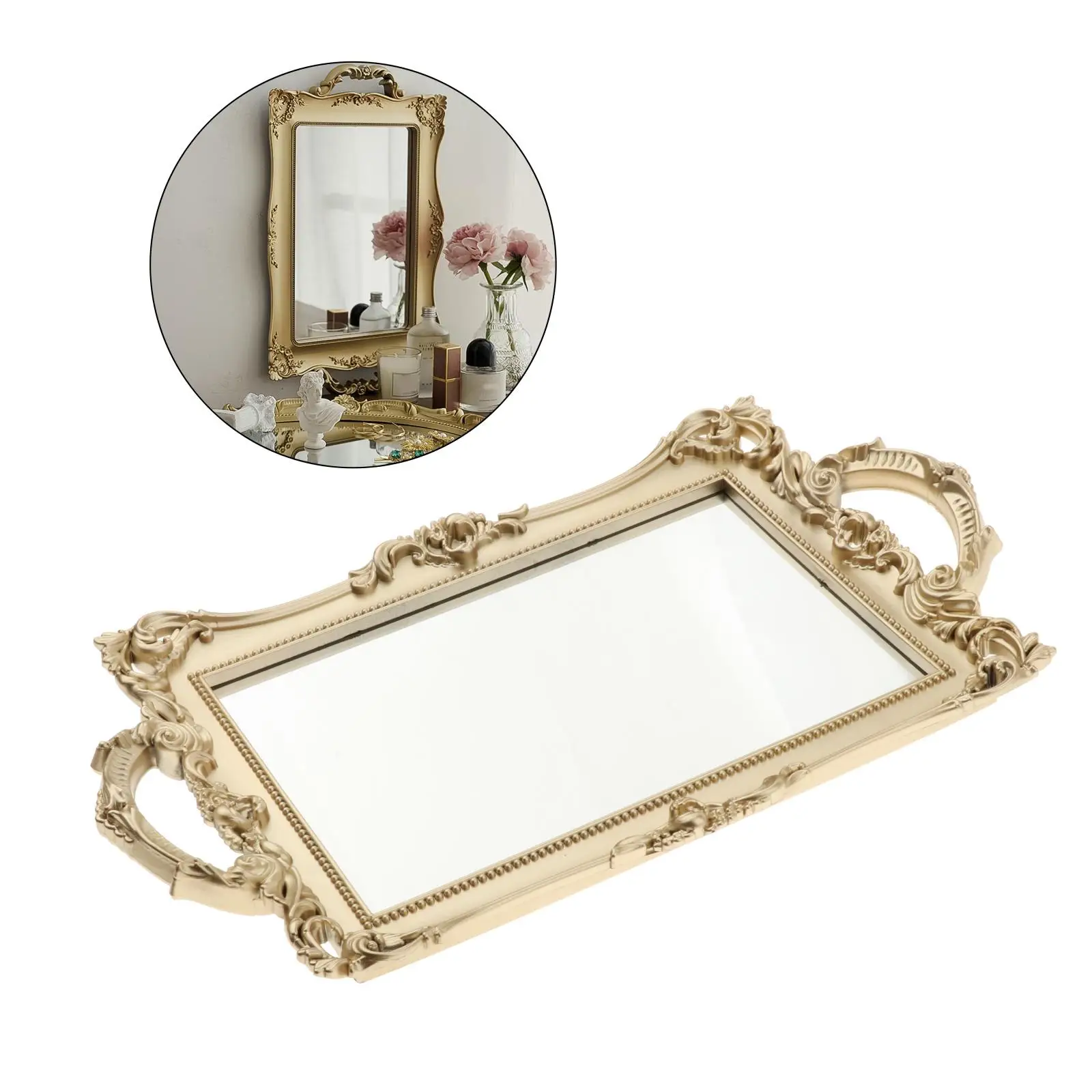 Mirrored Tray Vintage Vanity Trays Ornate Jewelry Trinket Tray Organizers Vintage Mirror Tray for Jewelry Makeup Cosmetic