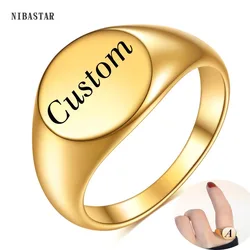 NIBASTAR Custom Gold Letter Ring For Women Men DIY Engraving Personalized Rings Concise Romantic Anniversary Jewelry Gifts