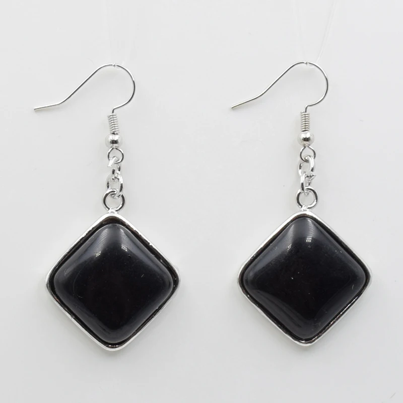 New Geometry Natural Stone Crystal Pendant Dangle Earrings Girls Women Jewelry Square White Pink Quartzs Lapis Hook Earring
