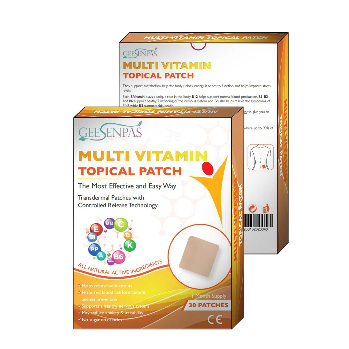 

1box/30pcs Multi Vitamin Topical Patch Helps Release Antioxidants Support Metabolism Helps Improve Stress levels