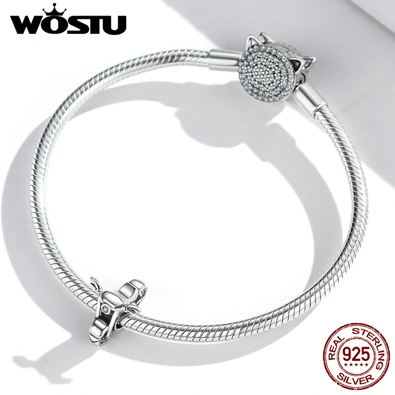 WOSTU 2021 925 Sterling Silver Vintage Motorcycle Car Pendant Charm Beads Fit Original Bracelet DIY Jewelry CTC533